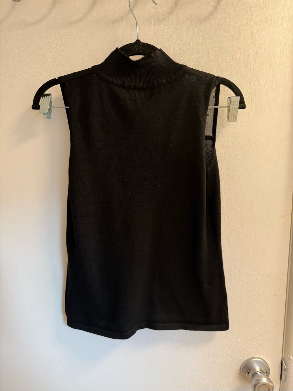 Carmen Marc Valvo Black Sleeveless Mock Neck Tank with Sheer Embellished Yoke - Picture 4 of 6